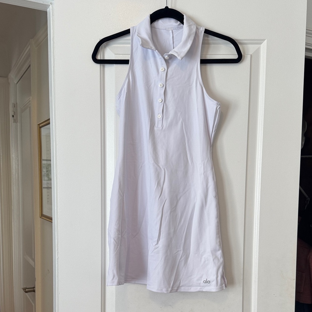 Alo Charmed Polo Tennis Dress in White